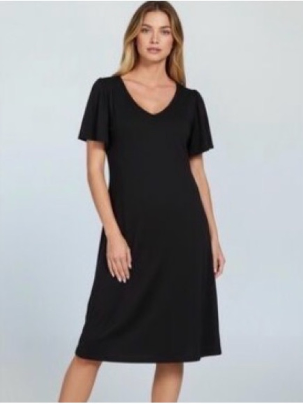 Women's Black Midi Dress with Flutter Sleeves